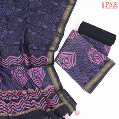 Dark Lavender Maheshwari Silk Cotton Dress Material