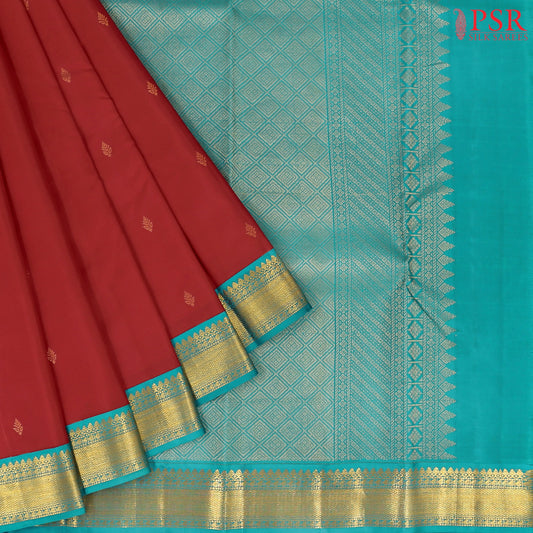 Carmine Red Fancy Kanchipuram Silk Saree