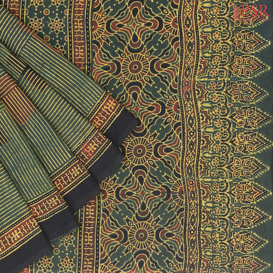 Dark Green Jaipur Cotton Printed Saree