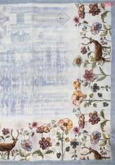 Floral White & Cool Blue Chiniya Silk Saree