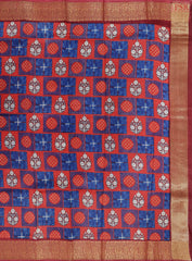 Red & Blue Chanderi Silk Cotton Saree