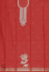 Red Semi Tussar Dress Material