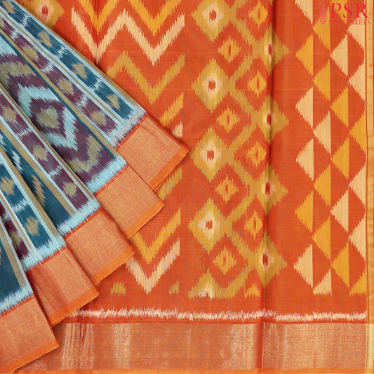 Teal Blue Patola Silk Cotton Saree