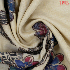Beige Tissue Linen Embroidery Saree