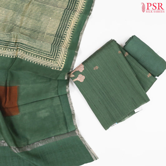 Hunter Green Dupion Cotton Dress Material