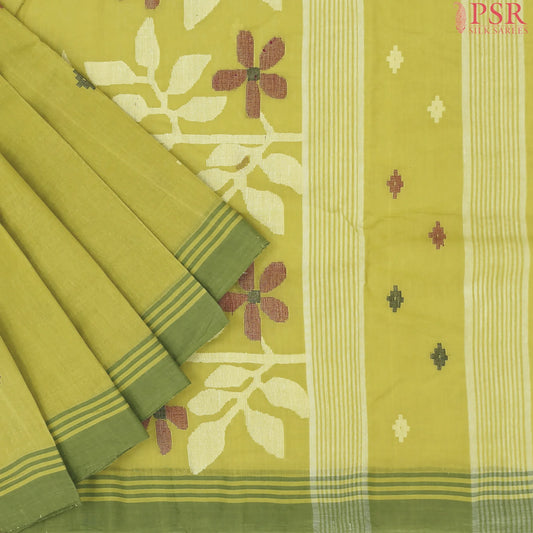 Greenish Yellow Bengal Cotton Saree