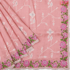 Light Flamingo Pink Semi Tussar Embroidery Saree