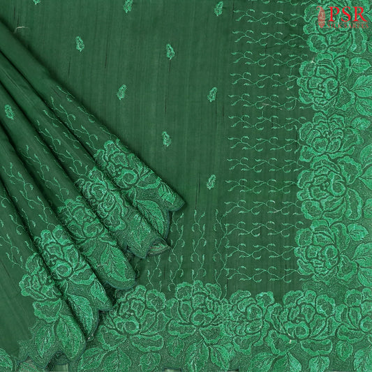 Dark Green Kosa Embroidery Saree