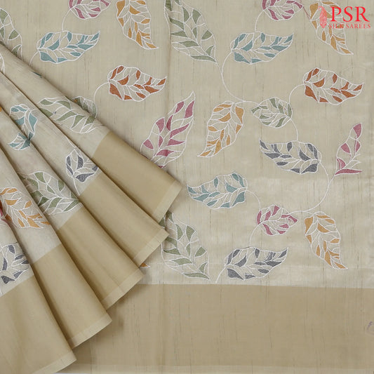 Beige Semi Tussar Embroidery Saree