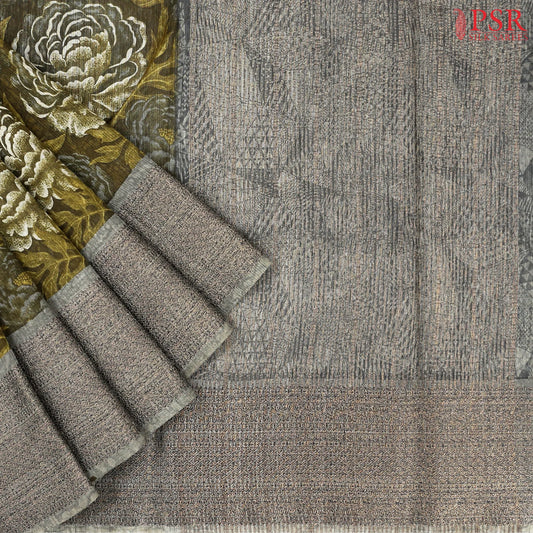 Dark Olive Green Bamboo Silk Sarees