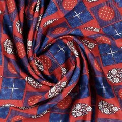 Red & Blue Chanderi Silk Cotton Saree