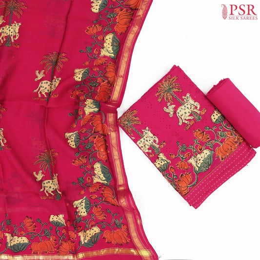 Rani Pink Cotton Embroidery Dress Material