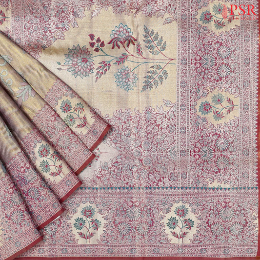 Golden Purple Kanchipuram Jacquard Tissue Silk Saree