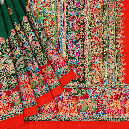 Emerald Green Semi Banaras Saree