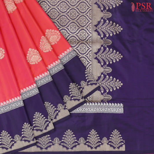 Coral Pink Banaras Katan Silk Saree
