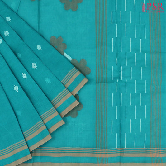 Cerulean Blue Bengal Cotton Saree