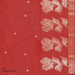 Red Semi Tussar Dress Material