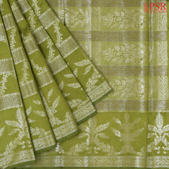 Olive Green Chiniya Silk Saree