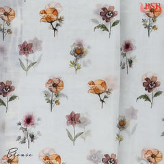 Floral White & Cool Blue Chiniya Silk Saree