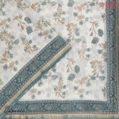 Off White & Turquoise Silk Cotton Dress Material