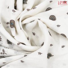 Floral White Linen Saree