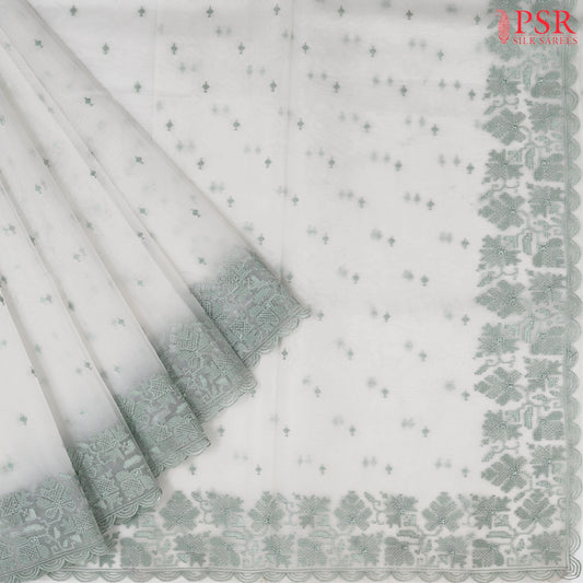 Off White Organza Embroidery Saree