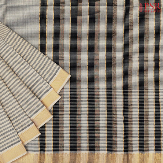 Beige & Grey Mangalagiri Cotton Saree