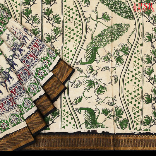 Royal Beige Kalamkari Silk Saree