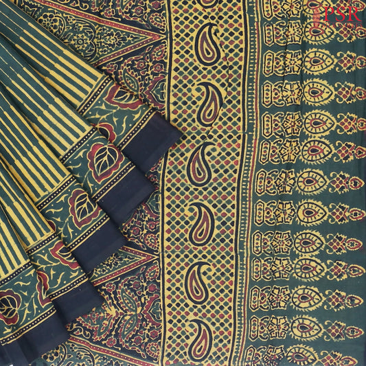 Dark Green Jaipur Cotton Printed Saree
