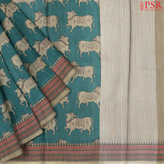 Teal Blue Munga Silk Saree
