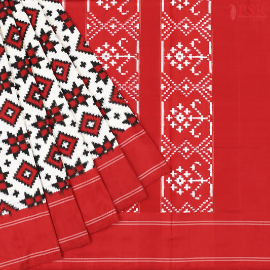 Floral White Pochampally Silk Ikat Saree