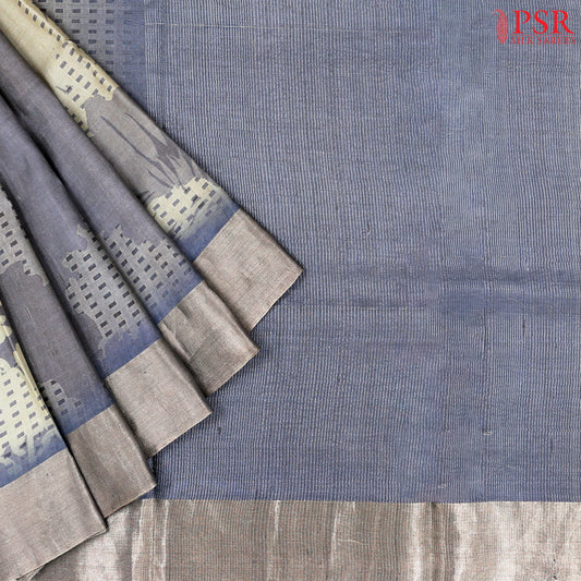Cool Grey Kadhi Tussar Silk Saree