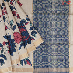 Beige & Blue Kadhi Tussar Silk Saree