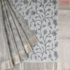 Grey Gold Tissue Embroidery Saree