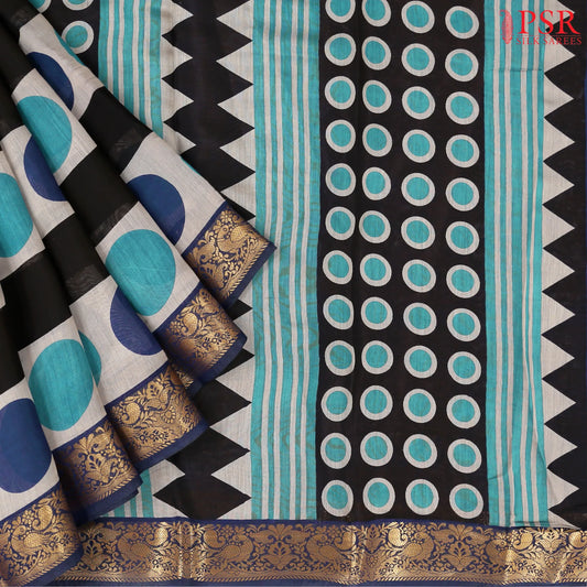 Grey & Black Silk Cotton Saree