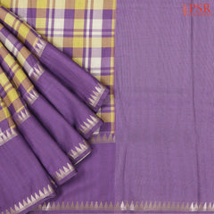 Mustard & Dark Lavender Semi Tussar Saree