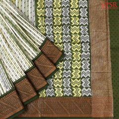 Beige & Olive Green Chanderi Silk Cotton Saree