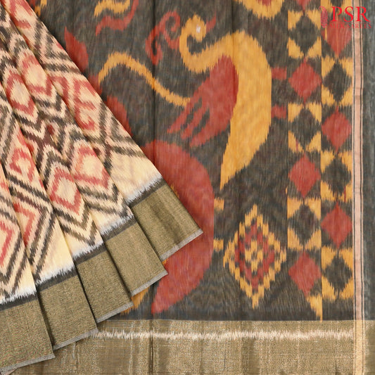 Beige Semi Patola Silk Cotton Saree