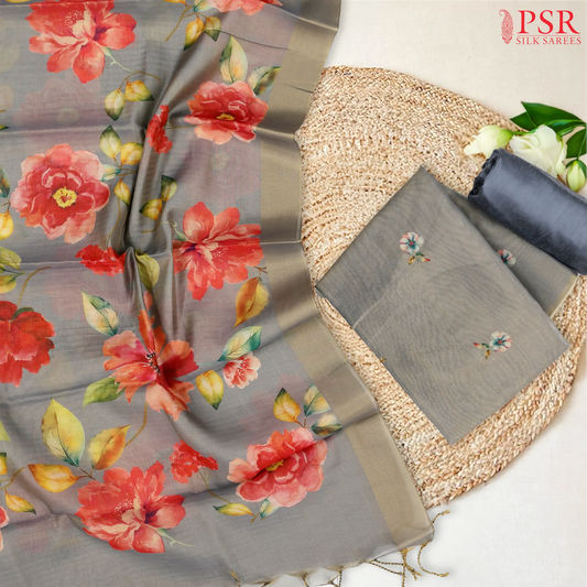 Fossil Grey Tissue Dress Material