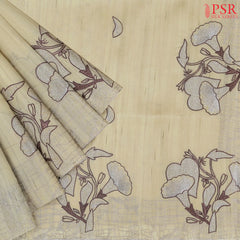 Floral Beige Kosa Embroidery Saree