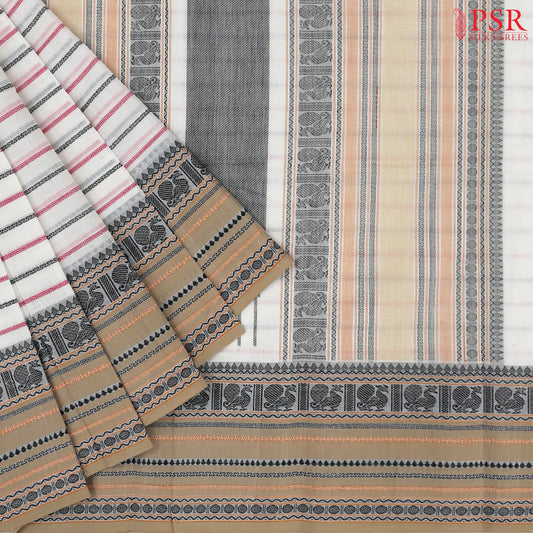 Floral White Kalakshetra Kovai Cotton Saree