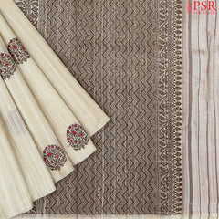 Beige Banaras Jute Silk Saree
