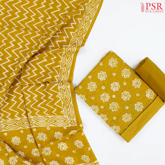 Mustard Yellow Cotton Embroidery Dress Material