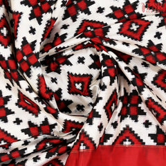 Floral White Pochampally Silk Ikat Saree