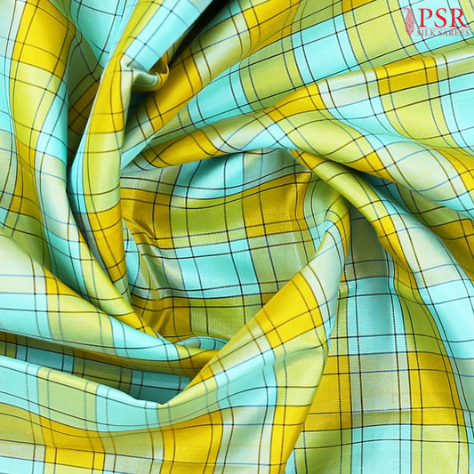 Turquoise Blue & Mustard Yellow Kanchipuram Silk Saree