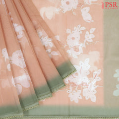 Cantaloupe Orange Organza Embroidery Saree