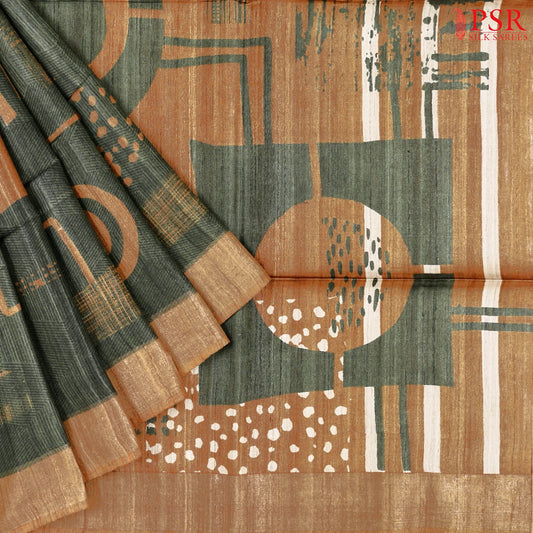 Dark Jungle Green Kadhi Tussar Silk Saree