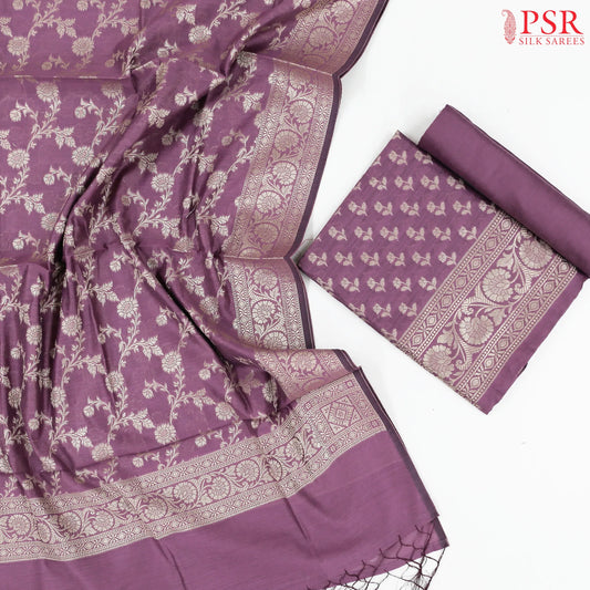 Dark Lilac Purple Banaras Silk Cotton Dress Material