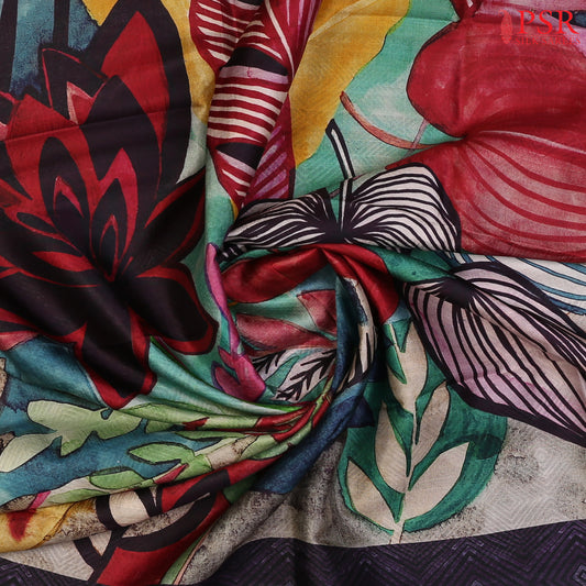 Grey & Multicolor Murshidabad Silk Saree