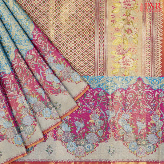 Paradise Blue Bridal Kanchipuram Tissue Silk Saree